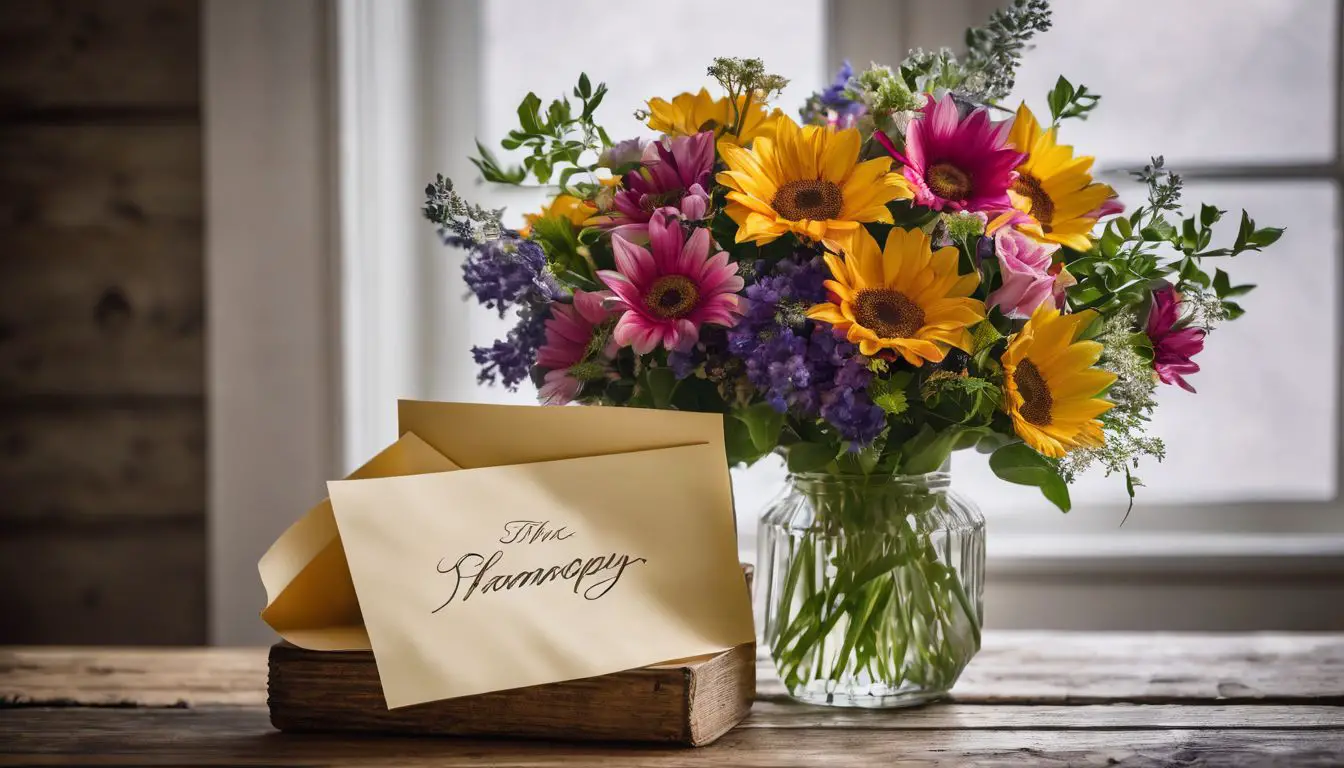 Un vaso con fiori e una nota sopra.