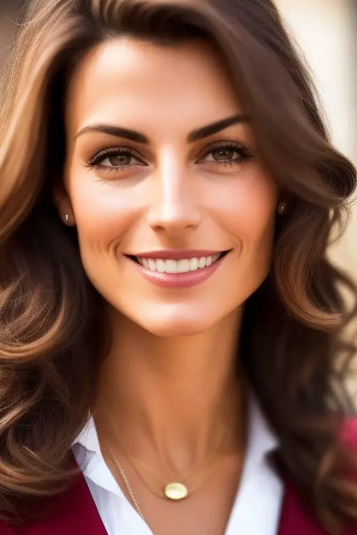 Una donna sorridente con lunghi capelli castani.